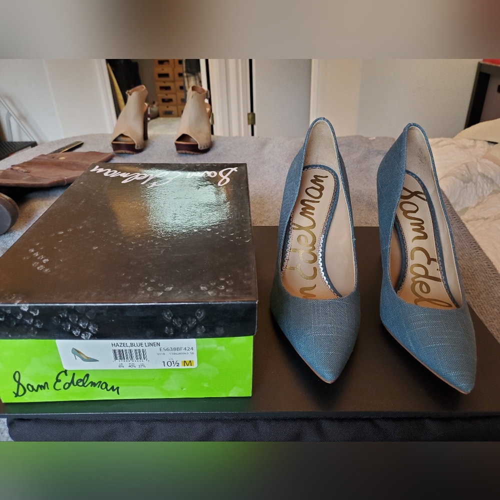 Sam Edelman teal linen heels.  10.5